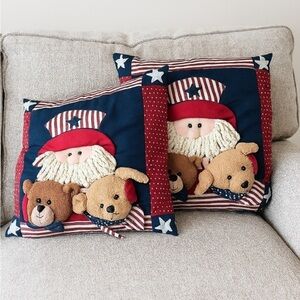 2 Rustic Patriotic Dog & Bear Decorative Throw Pillows